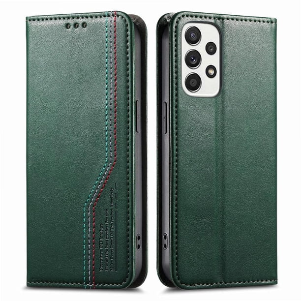 Funda tipo cartera para Samsung Galaxy A52 5G de piel con cierre magnético, ranuras para tarjetas y correa para la muñeca Verde