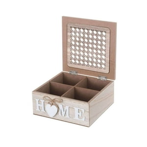 Oem - Caja De Té Mediana De Madera 4 Espacios Diseño Home Beige
