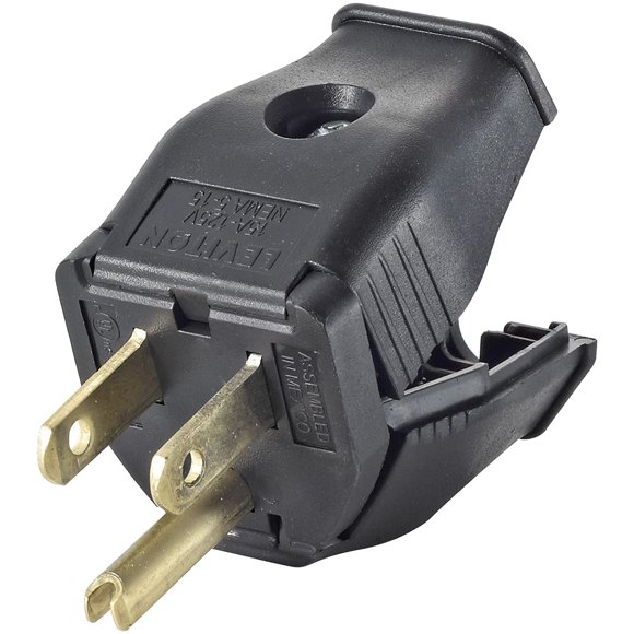 Enchufe de conexión a tierra Leviton 3W101-E, 2 polos y 3 hilos, negro