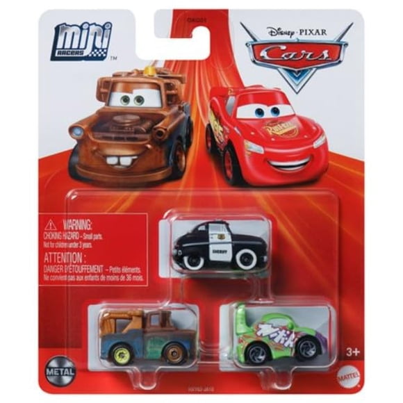Pack de 3 minicarreras de Disney Cars (Speed Limit Mater, Sheriff y Wingo)