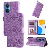 Funda Tipo Cartera Foxdock Para Honor X7 , Diseño Girasol En Relieve, Cuero Pu, Cierre Magnético, Soporte Y Tarjetero