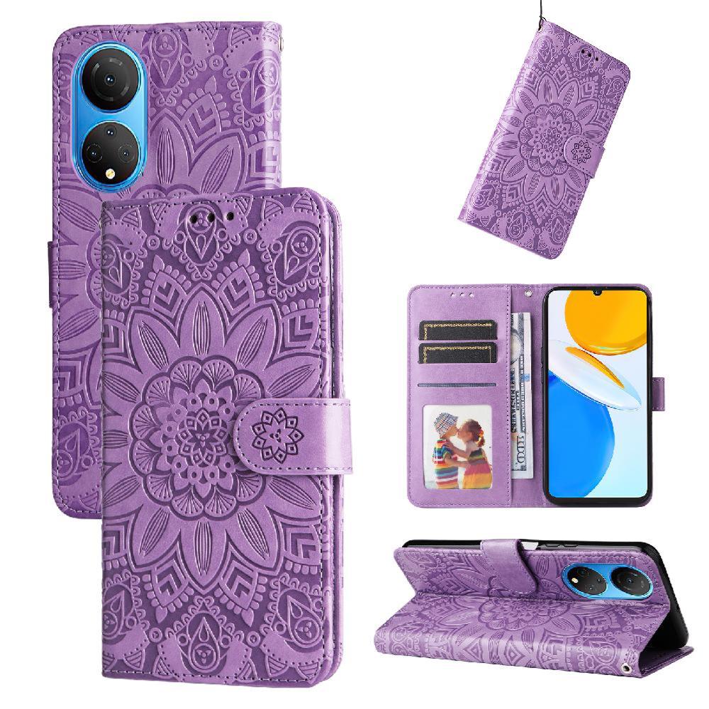 Funda Tipo Cartera Foxdock Para Honor X7 , Diseño Girasol En Relieve, Cuero Pu, Cierre Magnético, Soporte Y Tarjetero