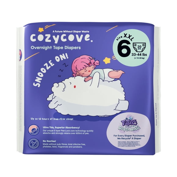 Pañales para bebé Cozycove talla 6 (33‑44 lb / 15‑20 kg) paquete de 20