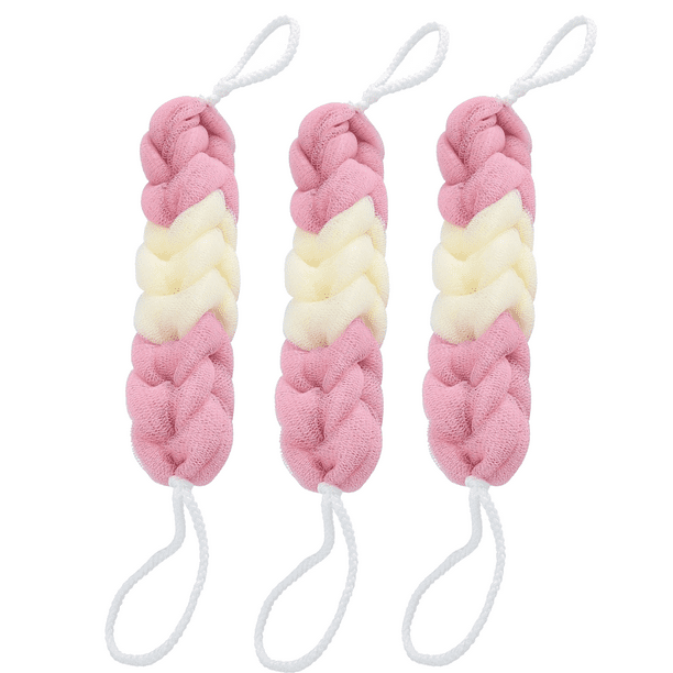 Esponja de lufa larga para ducha, paquete de 3, esponja trenzada elástica, esponja exfoliante de espalda de malla para baño, esponja corporal para hombres y mujeres