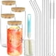 thumbnail image 1 of Paquete de 4 vasos de vidrio para cerveza de 16 oz, vasos para helado con tapa de bambú y pajitas de vidrio, vasos para batidos, vasos de vidrio para cócteles, whisky, refrescos, té y agua., 1 of 7