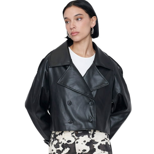 Chaqueta Mujer Trench Ecocuero Negro Corona