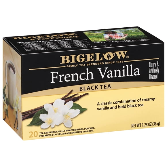 Tea Bigelow, vainilla francesa, negra, con cafeína, 120 bolsitas