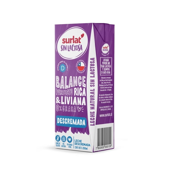 Leche descremada Sin lactosa Caja, 200 ml