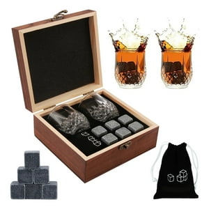 Genérica - Whiskey Stones De Granito - Set Con Vasos Y Caja Elegante