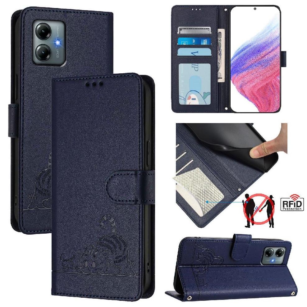 Funda Tipo Cartera Foxdock Para Motorola Moto G Play 2025 Con Soporte, Ranuras, Rfid, Diseño De Gato