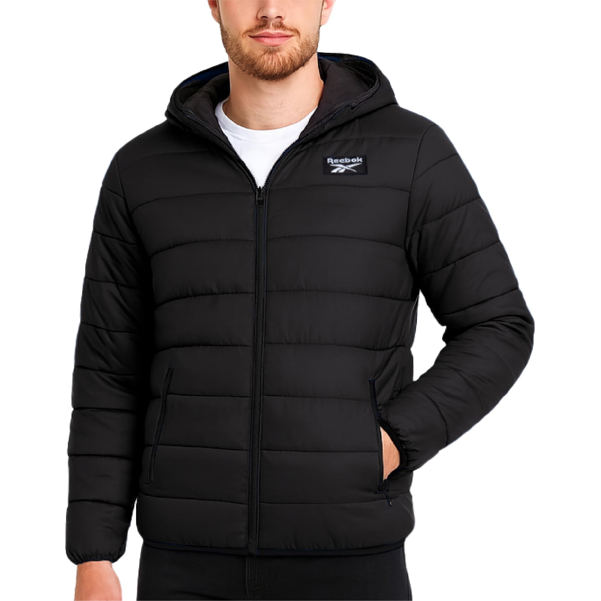 Chaqueta Reebok Ligera Con Capucha Acolchada Para Hombre, Color Negro