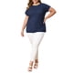 thumbnail image 2 of GRACIA Y GRANDEZA Blusa de Verano para Mujer Talla Grande Punto de Canalé Cuello Barco Manga Raglán Suelta Blusas Casuales Huecas 4X Azul Marino, 2 of 6