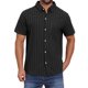 thumbnail image 1 of INSPIRE CHIC Camisas de Regreso a Clases para Hombre Cuello de Punta Manga Corta Botón Abajo Camisas de Lino a Rayas Casual con Bolsillos 2XL Negro, 1 of 6