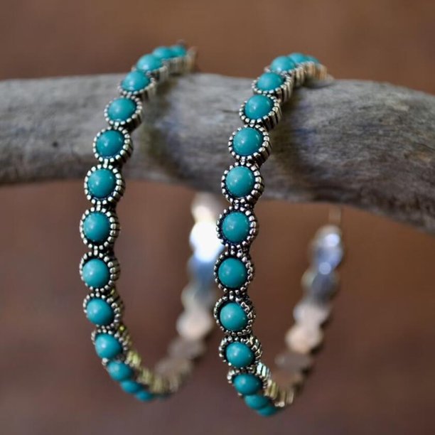 Gorgeous Women's Gemstone Turquoise & Zircon Inlaid Stud Earrings - A Stylish Accessory!