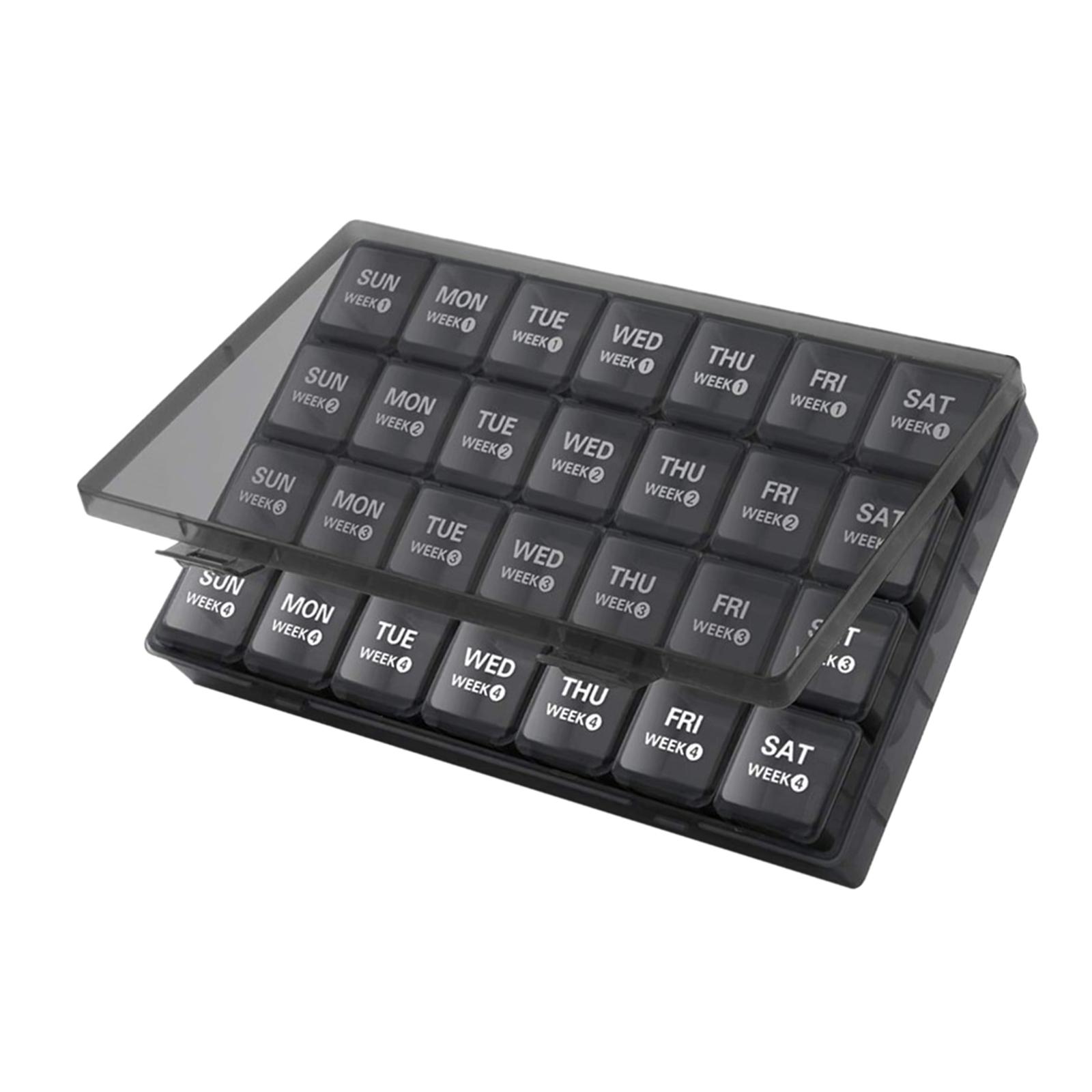 Magideal - Planificador De Pastillas De 28 Días, Organizador De Pastillas De Viaje, Pastillero De 28 Días, Pastillero De 4 Semanas Al Mes Para Viajes Negro