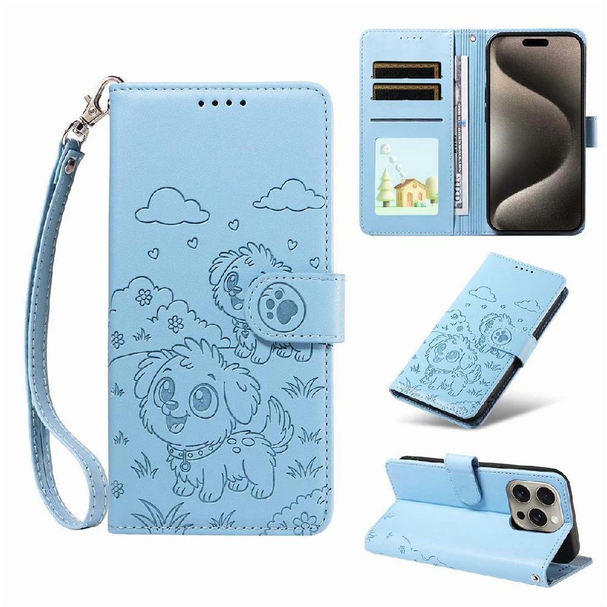 Funda Billetera Foxdock Compatible Con Iphone 15 Pro Max, Diseño Perrito Tierno, Ranuras Para Tarjetas Y Soporte Plegable