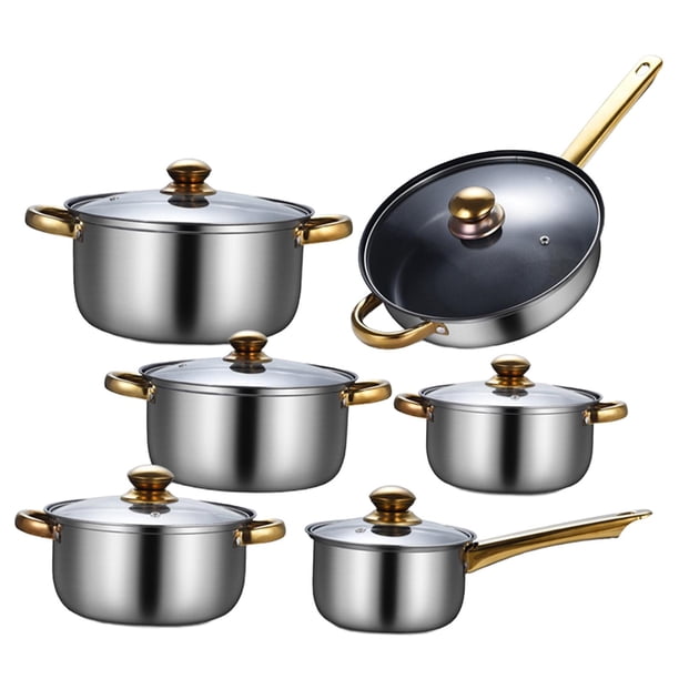 Juego De Cocina De Olla De Sopa De Acero Inoxidable Con Tapa De Vidrio, 6 Uds., Para Sartenes De Cocina Con Olla De Sopa
