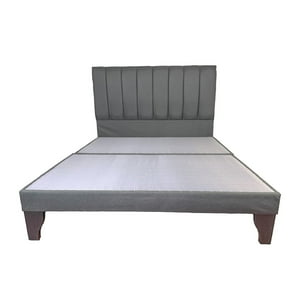 Flobal - Cama 2 Plazas Franjas 150X190Cm Incluye Base + Respaldo Gris Medio Lino