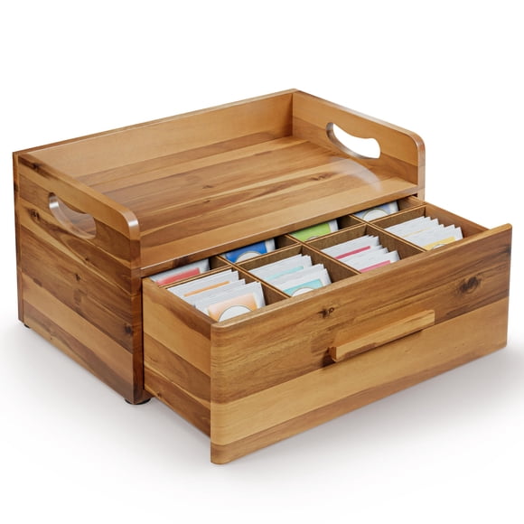 Caja de té Tinamo 33 cm L x 20 cm P de madera de acacia con cajón