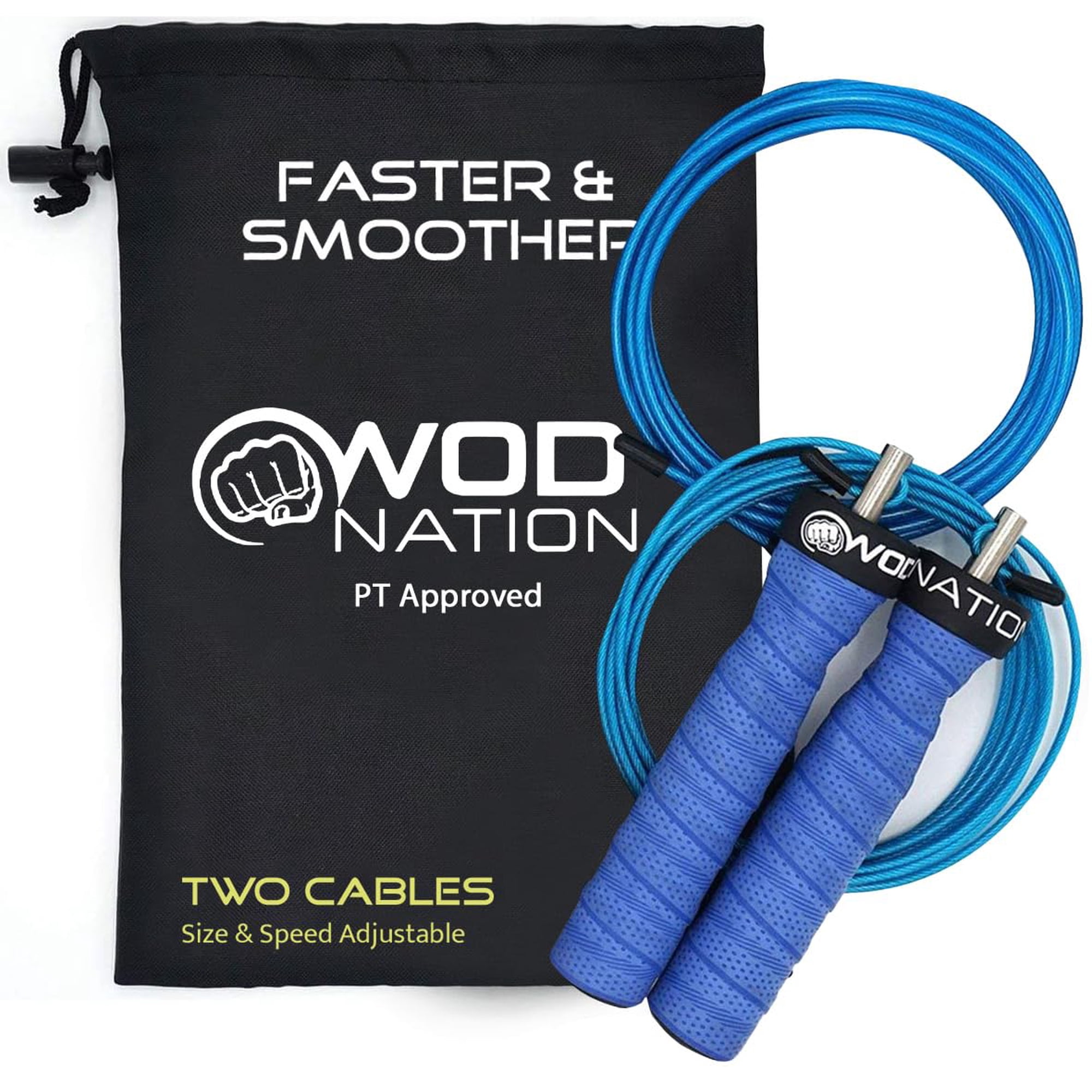 Jump Rope Wod Nation Ajustable De Doble Velocidad, 11 Pies, Azul Con Bolsa