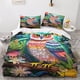 thumbnail image 2 of Juego de ropa de cama con diseño de búho adorable, funda nórdica 3D, funda de edredón de microfibra suave con flores coloridas, fundas de almohada y funda de edredón de 3 piezas., 2 of 3