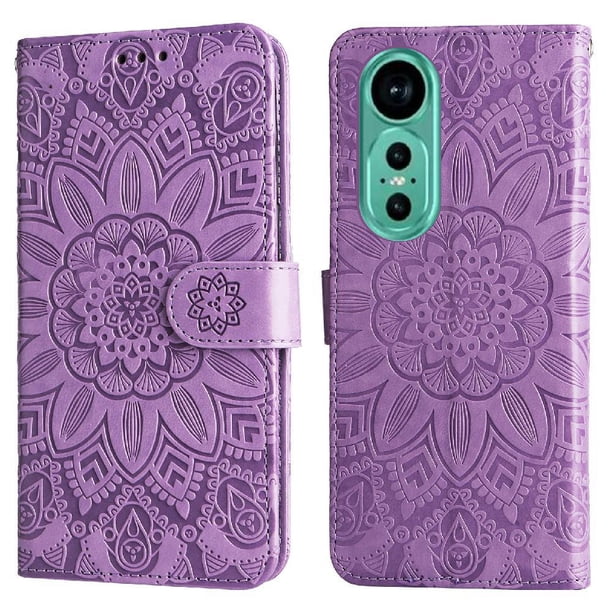 Funda tipo cartera FOXDOCK para Huawei Nova 12 , diseño girasol en relieve, cuero PU, cierre magnético, soporte y tarjetero