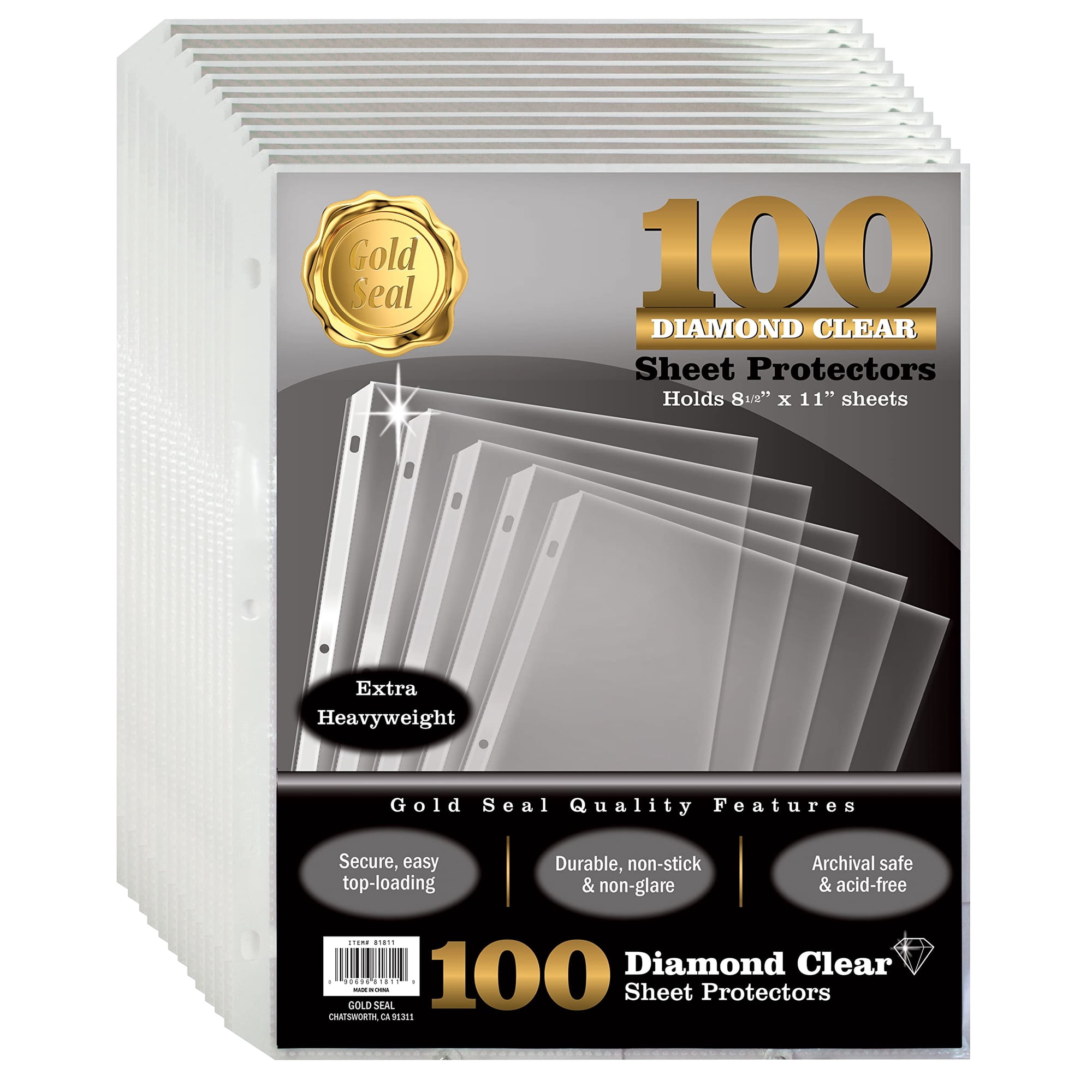 Protectores De Láminas Gold Seal Diamond Clear, Paquete De 100 Unidades, 8,5 X 11