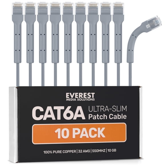 Cables de conexión Ethernet Everest Ultra Slim Cat6a de 30 cm, paquete de 10