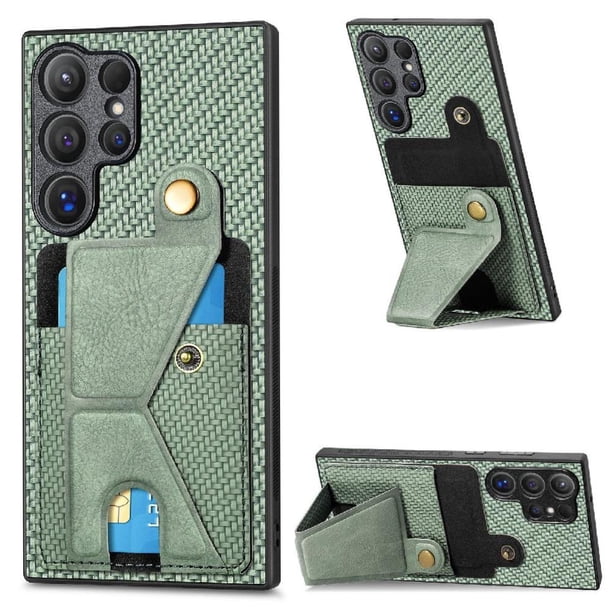 Funda Resistente para Samsung Galaxy S24 Ultra con Tarjetero y Soporte, Diseño Magnético Verde