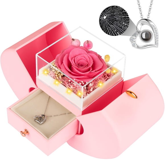 Collar Lebana de rosas auténticas de color rosa preservado con la inscripción «I Love You»