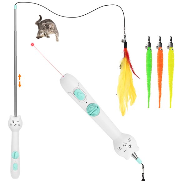 Juguete para gato TBTeek Retráctil 35‑57 cm con pluma y USB