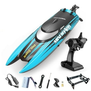 Maravillas Valdivia - Lancha Bote Barco Mini Shark, Control Remoto 2,4 Ghz Azul 30Km