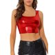 thumbnail image 1 of INSPIRE CHIC Top sin mangas para mujer U Neck Party Clubwear Holographic Shiny Metallic Crop Top Rojo S, 1 of 6