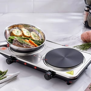 Sokany - Cocina Encimera Eléctrica 2 Platos 2000W Cocinilla Premium Plateada