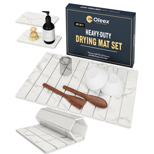 Juego de alfombrillas para secar platos Oleex Stone, paquete de 3, con diseño plegable
