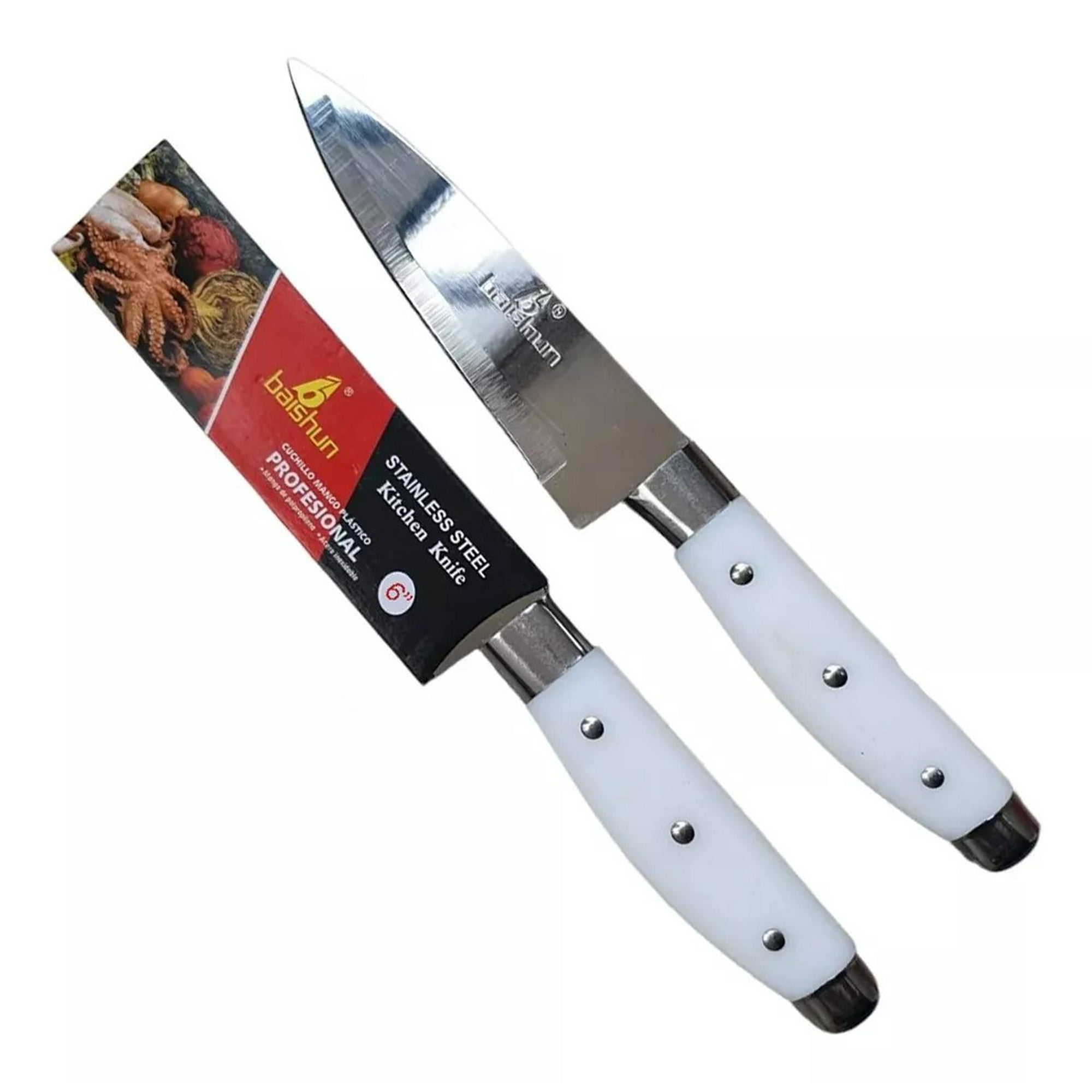 Genérico - Pack 2 Cuchillo Mango Plástico Profesional 6 Pulgadas Acero Color Blanco