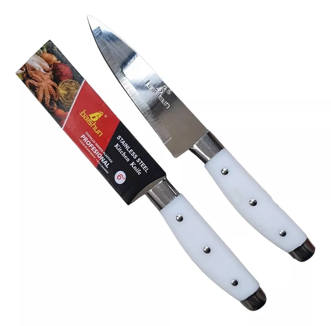 Genérico - Pack 2 Cuchillo Mango Plástico Profesional 6 Pulgadas Acero Color Blanco