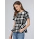 thumbnail image 4 of Blusa con Volantes de Manga Corta Casual de Negocios con Peplum a Cuadros para Mujer INSPIRE CHIC L Negro, 4 of 5