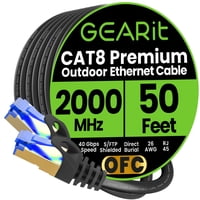 Cable Ethernet Gearit Cat8 Para Exteriores, 50 Pies, Resistente Al Agua, 40 Gbps