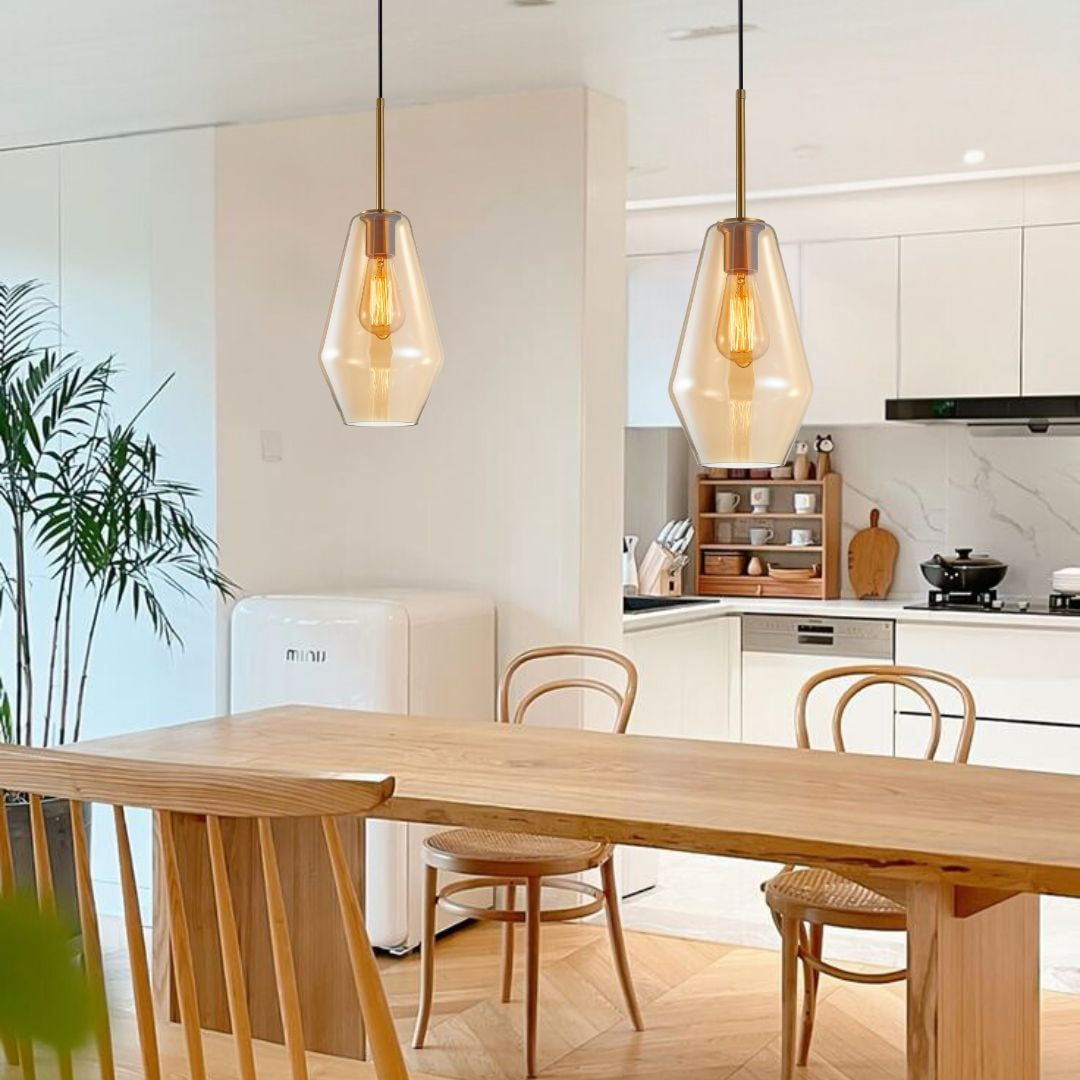 Electricastore - Lámpara Colgante Ambar Vidrio 17cm