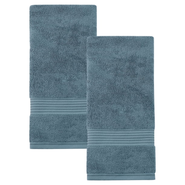 REGALWOVEN 2 Paquete de Toallas de Mano de Algodón de Lujo a Rayas, Toallas de Baño Ultra Suaves Absorbentes de Secado Rápido para Baño, Cocina, Spa, Hotel Azul 29" x 13"