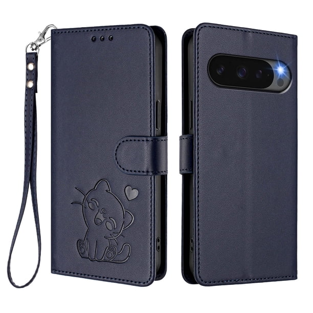 Funda de Gato tipo Libro para Google Pixel 9 Pro XL 5G, Azul