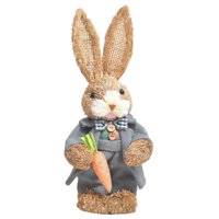 Bothyi - Conejo De Paja Figura De Conejito De Granjero De Pascua Con Zanahoria Para Decoración De Fiesta De Boda Gris