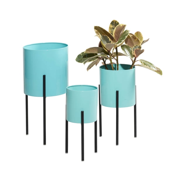 Planter Deco 79 Metal para interiores y exteriores, minimalista, color verde azulado, juego de 3