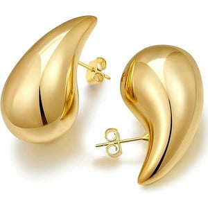 Veat00L - Aretes De Lágrima Para Mujer, Aretes De Aro De Oro Grueso, Aros Abiertos Huecos Gota De Agua De Peso Ligero, Hipoalergénicos, Chapados En Oro De 18 Quilates, Joyería Ligera De Moda