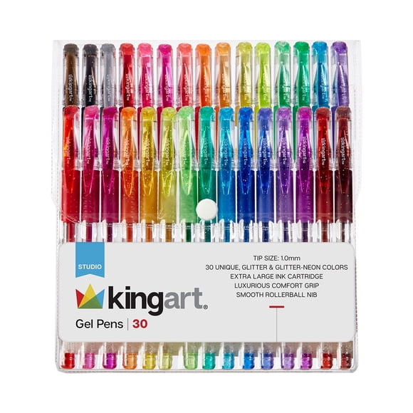 Plumas Gel KINGART 30 Colores Glitter Punta Fina 2,5 mm