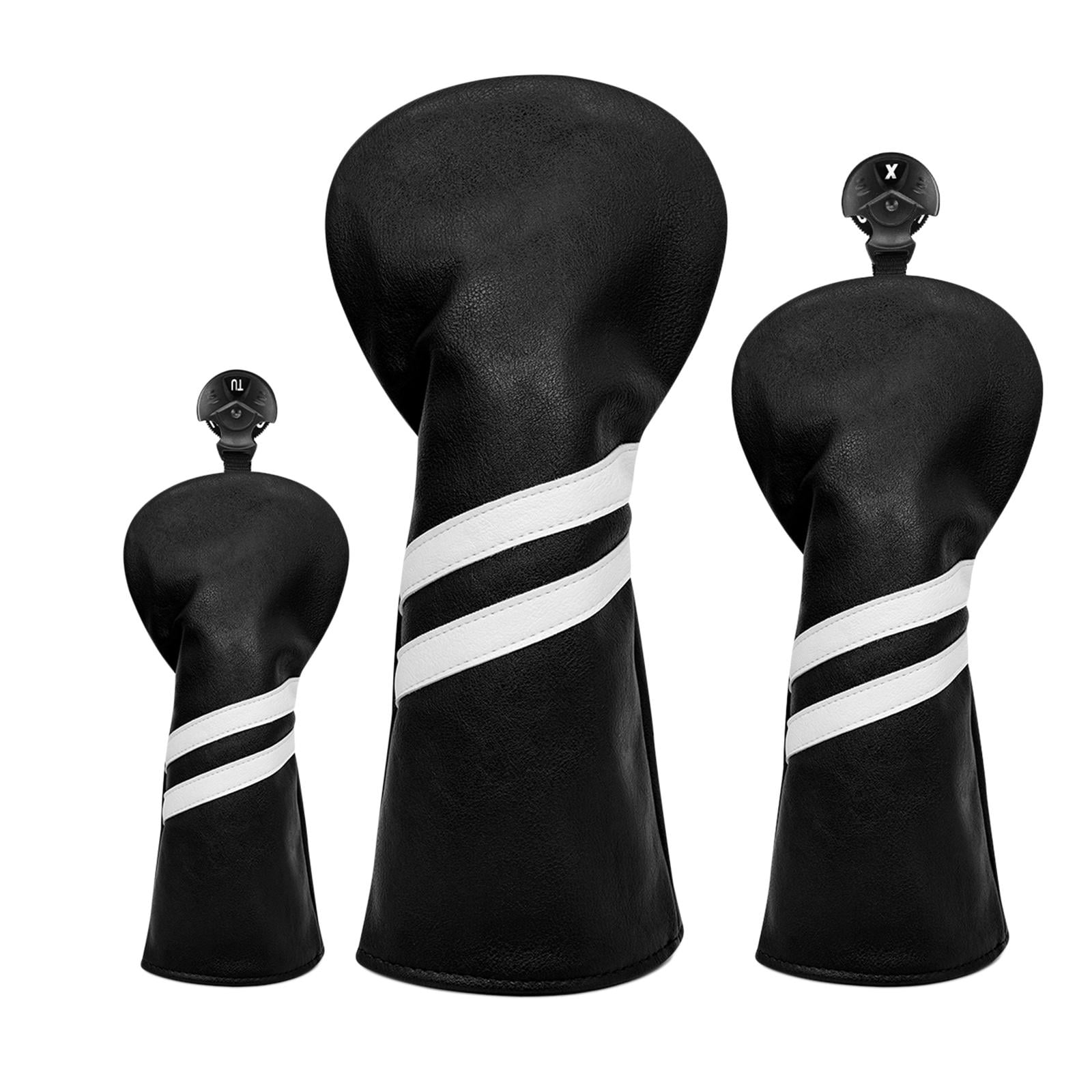 Magideal - 3x Cubierta De Cabeza De Madera De Golf, Cubierta De Cabeza De Pu Con Etiqueta De Número Intercambiable, Protector Impermeable De Cuello Largo, Equipo Negro