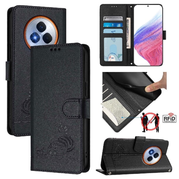 Funda tipo cartera FOXDOCK para Realme Narzo 80 Pro con soporte, ranuras, RFID, diseño de gato