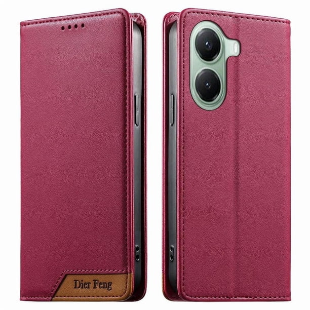Funda Tipo Cartera de Cuero Sintético para XIAOMI POCO x7Pro Bloqueo RFID, con Ranuras para Tarjetas y Bolsillo para Efectivo, Cierre Magnético Fuerte Rojo