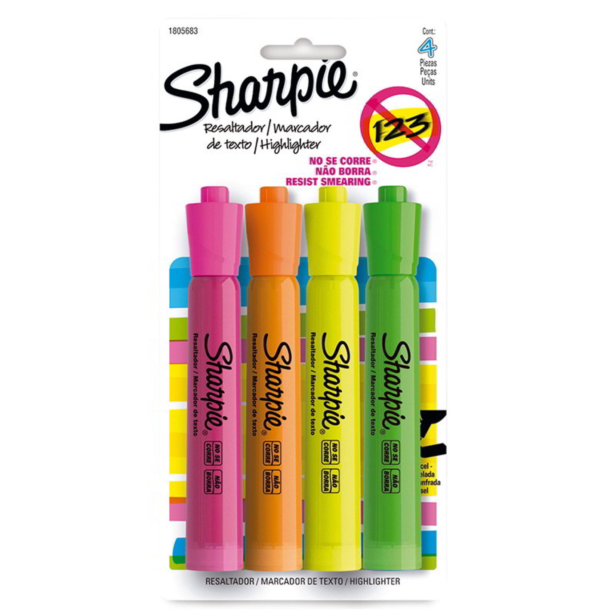 Destacadores Fluorescentes Punta Gruesa, 4 Colores Sharpie